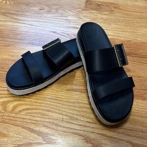 Sorel Black Sandals with Gold Buckle